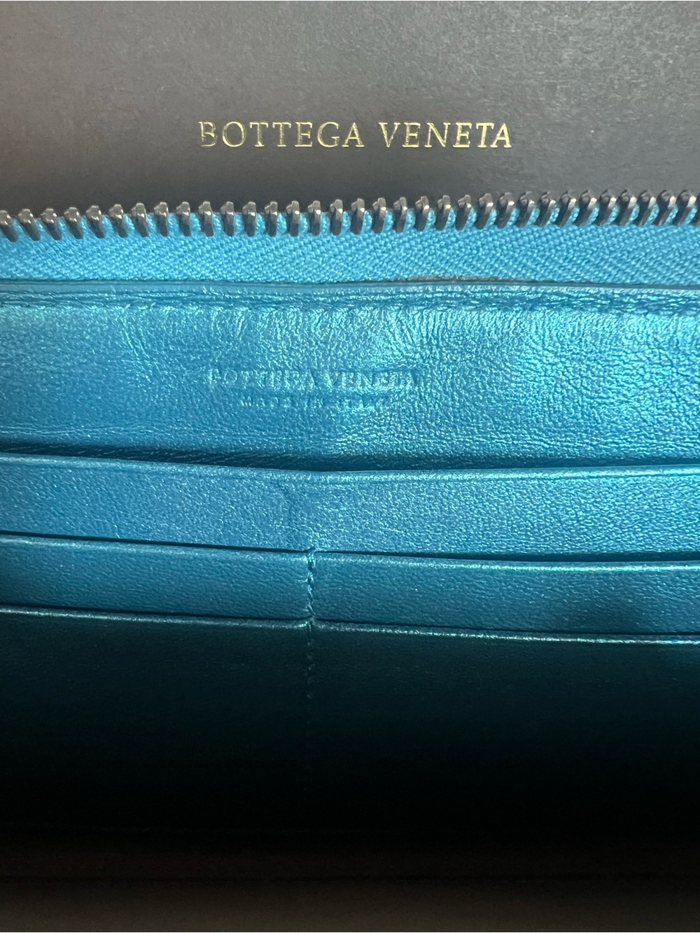 BOTTEGA VENETA Nappa Intrecciato Moondust Zip Wallet Blue - Picture 12 of 16